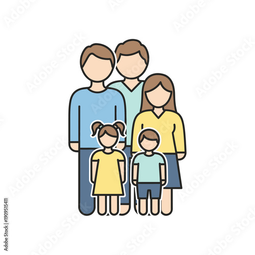 Family of four parents and children simple flat design icon