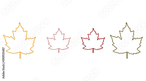 Minimal maple leaf outline icons in different colors isolated on white background