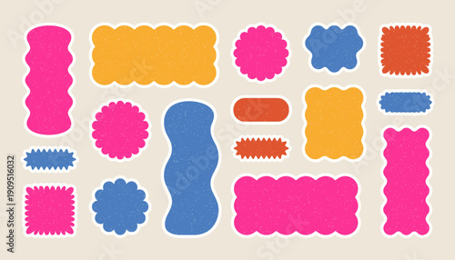 Colorful Groovy Abstract Sticker Shapes With Wavy Edges Retro Vector Design Collection Style