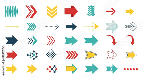 Collection of diverse arrow designs and shapes in various colors and styles