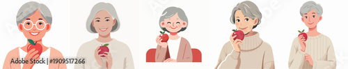Vector Illustration of a Elderly Woman Eating an Apple