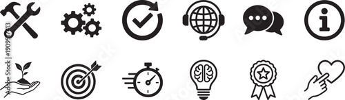 Support banner web icon set. Editable EPS symbols for customer service, help and online support.