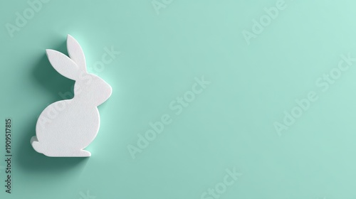 Minimalist white ceramic bunny decoration isolated on a clean mint background.