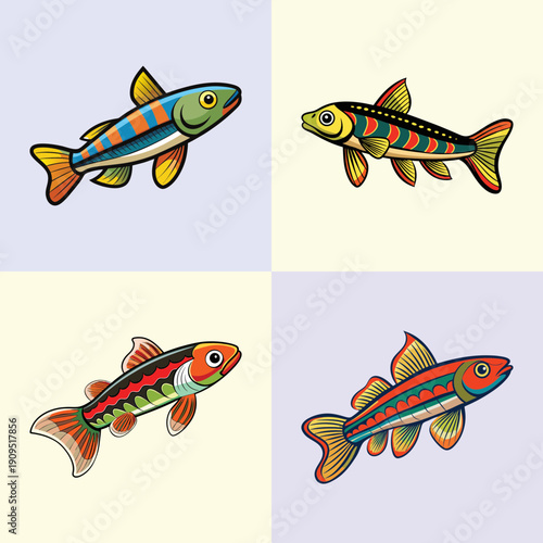 Colorful Livebearer Fish Collection, Aquatic Life Vector Illustration, Flat Design