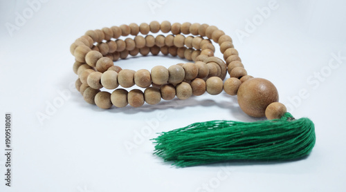 Wooden Islamic prayer beads tasbih rosary isolated on white