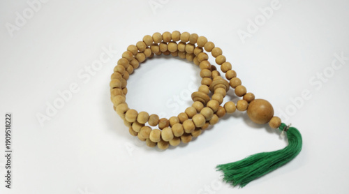 Wooden Islamic prayer beads tasbih rosary isolated on white