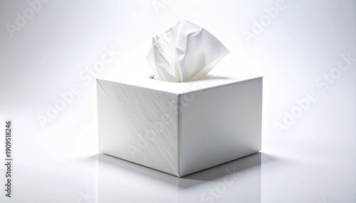 Clean White Tissue Box on a White Surface.