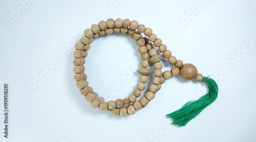Wooden Islamic prayer beads tasbih rosary isolated on white