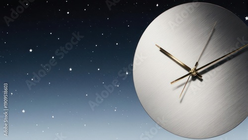 Clock against a starry night sky, symbolizing time and space.
