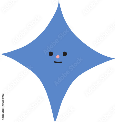 Cute Blue Star Shape Character Face Vector Icon