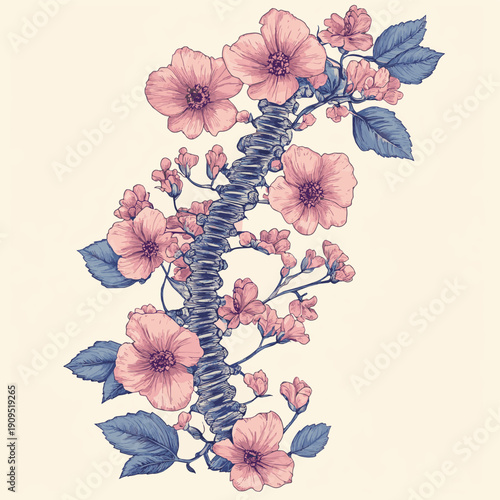 Genetic code floral. Sketch scratch board imitation color. , vector style simple color