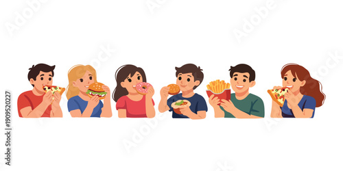 friends enjoying fast food meal and chatting