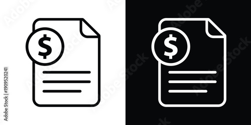 Financial document with dollar sign icon. Vector symbol for billing, invoices, tax reports, and salary statements. Minimalist design for banking and money management applications.