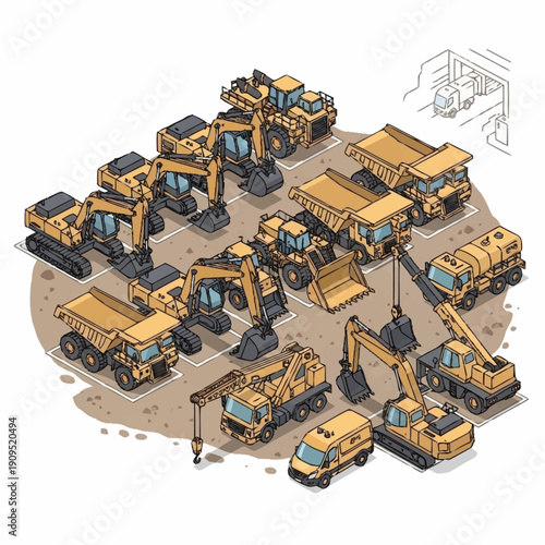 Collection of Heavy Construction Machinery and Equipment.