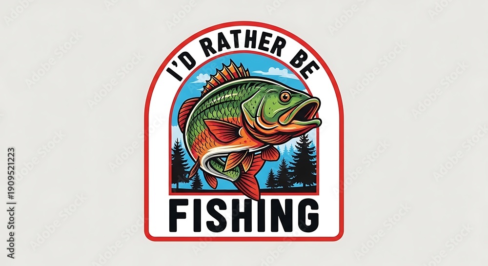 Obraz premium Stylized graphic featuring a jumping bass fish with text 