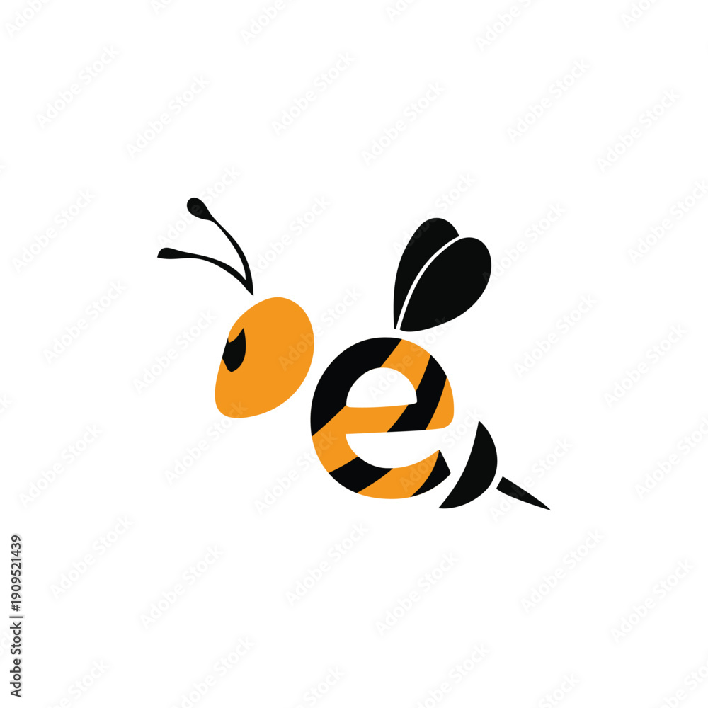 Naklejka premium Minimalist Bee Logo Illustration in Flat Vector Style on White Background