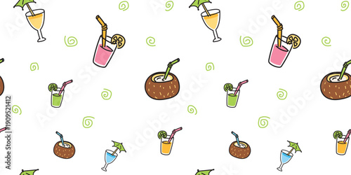 Refreshing Tropical Cocktails Seamless Summer Pattern
