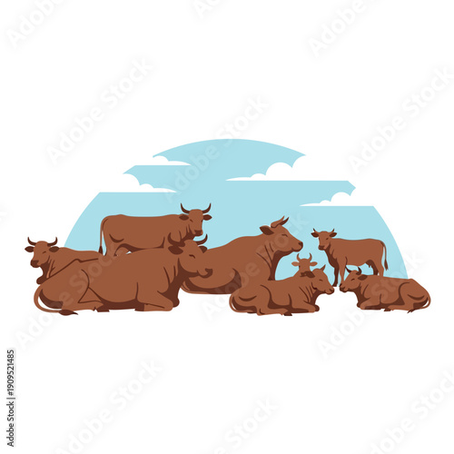 A herd of cattle resting peacefully in a field.