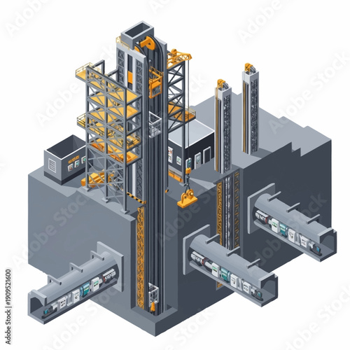 Isometric illustration of an industrial facility with complex infrastructure.
