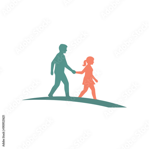 Father and daughter walking together holding hands.
