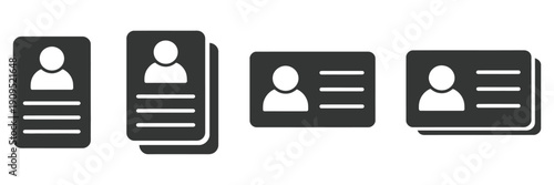 ID card icons set, driver license, employee identification badge, identity document with person photo and info for ranked business graphics, HR systems, office management dashboards, security access