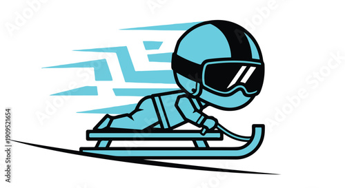 Dynamic cartoon luge racer speeding down a track, illustrating winter sports, competition, and fast-paced action with a sleek design.