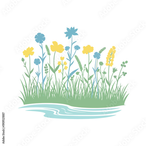 Wildflowers and Grasses by a Stream.