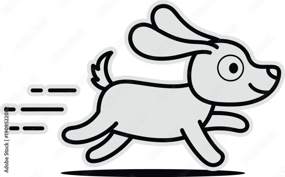 Fototapeta premium Cute cartoon dog running fast, happy puppy in motion, simple line art illustration