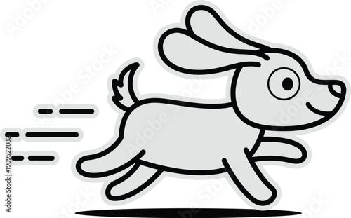 Cute cartoon dog running fast, happy puppy in motion, simple line art illustration