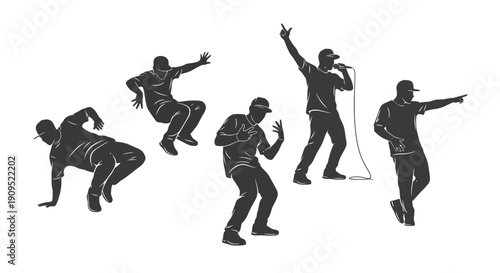 Diverse Hip Hop Dancers and Rapper Silhouettes Collection.