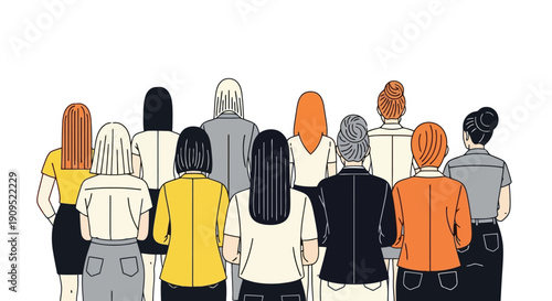 Diverse Group of People Standing Together Facing Away.