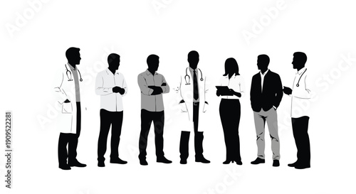 Diverse group of medical professionals standing together.