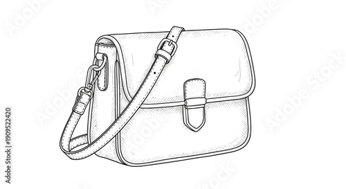 Leather crossbody bag in line art style on white background