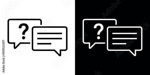Question Answer icon concept in flat black and white style on clean background vector illustration design
