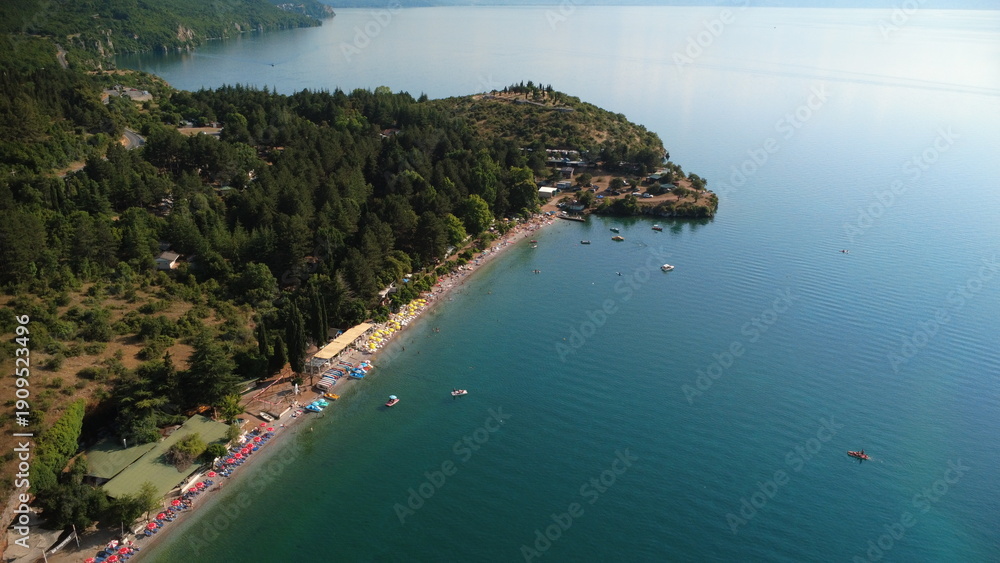 Fototapeta premium Cam Gradiste Ohrid from the sky