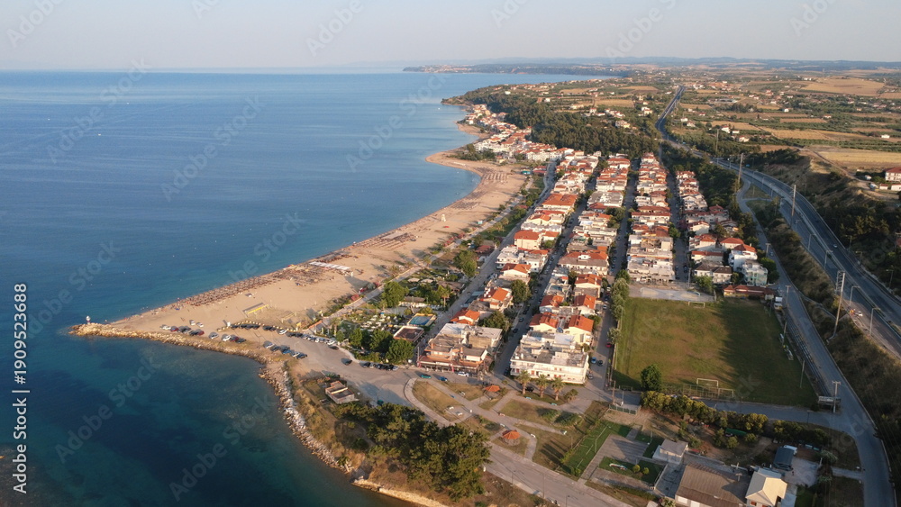 Fototapeta premium Greece Nea Potidea. From the sky at sun set
