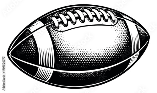Retro line art illustration of an American football depicting a textured classic design for sports branding