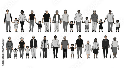 Diverse group of people of all ages and ethnicities holding hands.