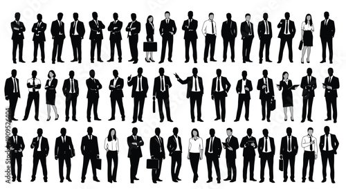 Diverse group of business professionals in silhouette form.