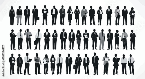 Diverse Group of Business Professionals Posed in Silhouette.