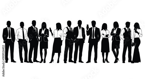 Diverse Group of Business Professionals Standing Together Silhouetted.