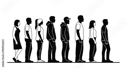 Diverse group of people standing in a line illustration.