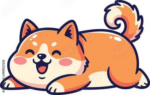 Cute happy shiba inu dog lying down cartoon illustration vector art drawing