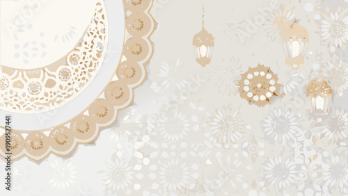Elegant Islamic lanterns and floral patterns in beige tones