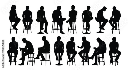 Collection of Silhouettes of People Sitting on Chairs.
