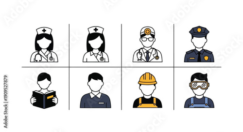 Diverse Professional Icons Representing Various Occupations and Roles.