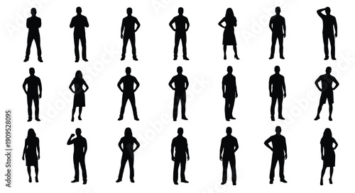 Collection of Diverse Human Silhouettes Standing in Various Poses.