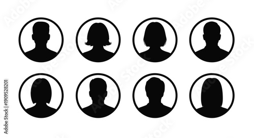 Set of eight diverse user profile silhouette icons.