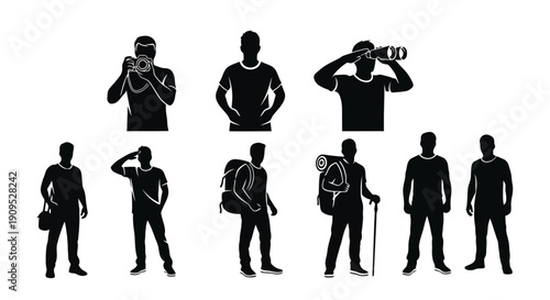 Collection of Male Silhouettes Engaged in Outdoor Activities.
