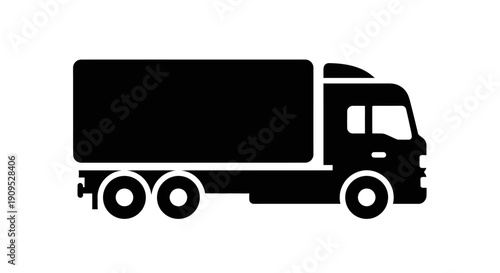 A large truck driving down a road viewed from the side in a simple illustration